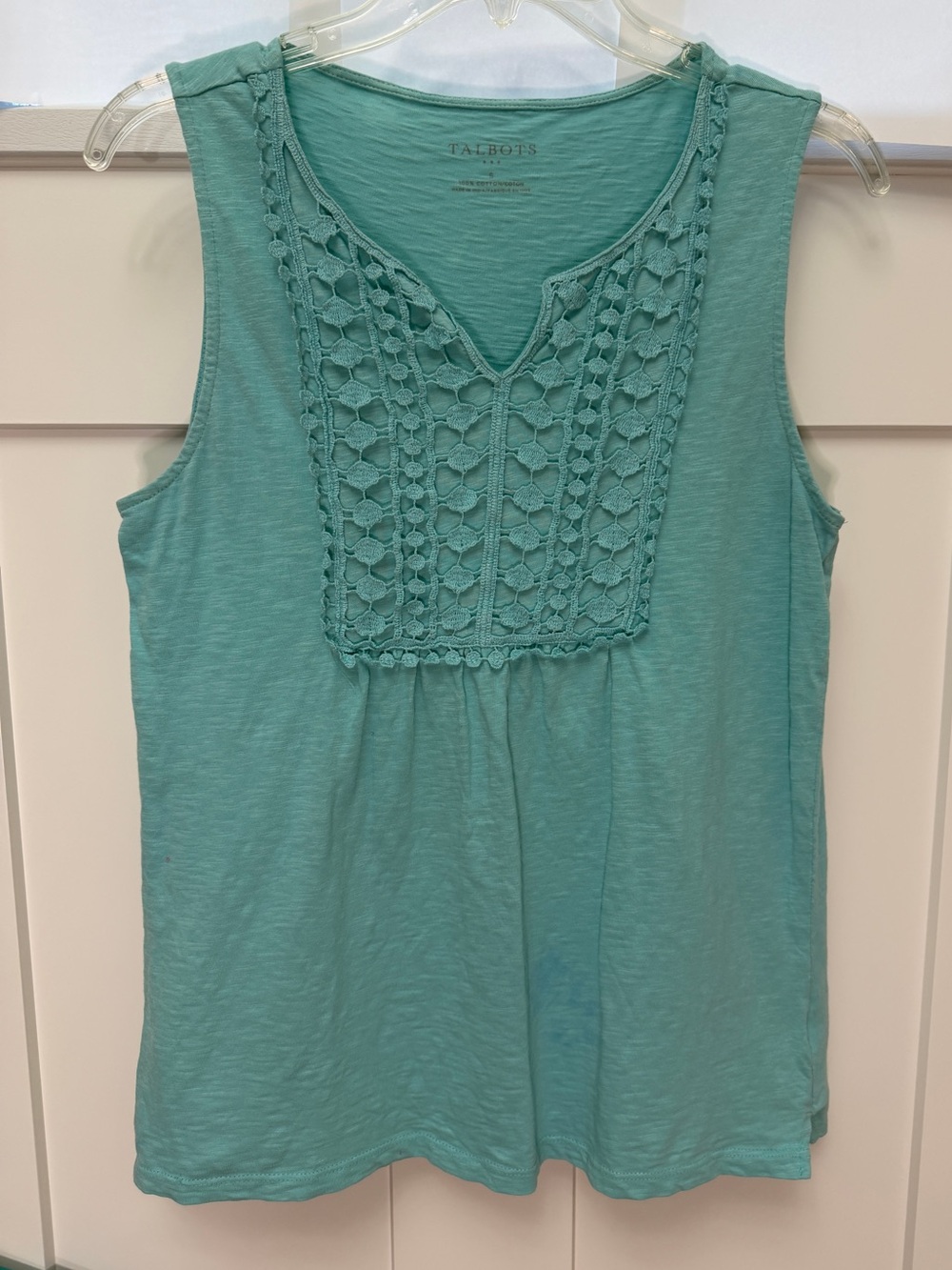 Talbots Aqua Crochet Yoke Sleeveless Tank